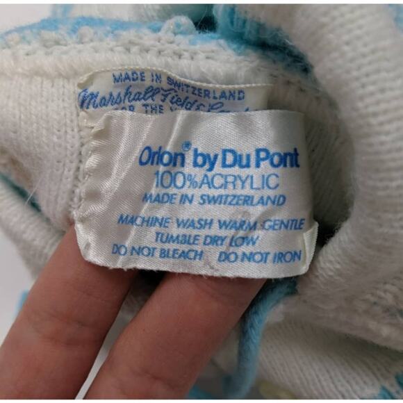 Vintage Marshall Fields Hoodie Sweater Baby Sz 0-6m Blue Knitted 60s - Picture 3 of 3